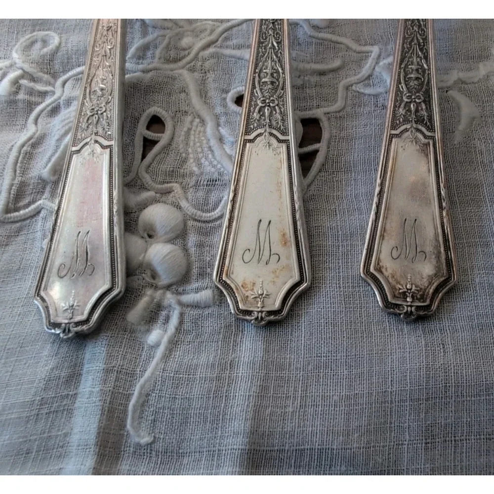 1847 ROGERS BROS Ancestral Silverplate‎ Flatware 8 Spoons 1 Butter Monogram W/M